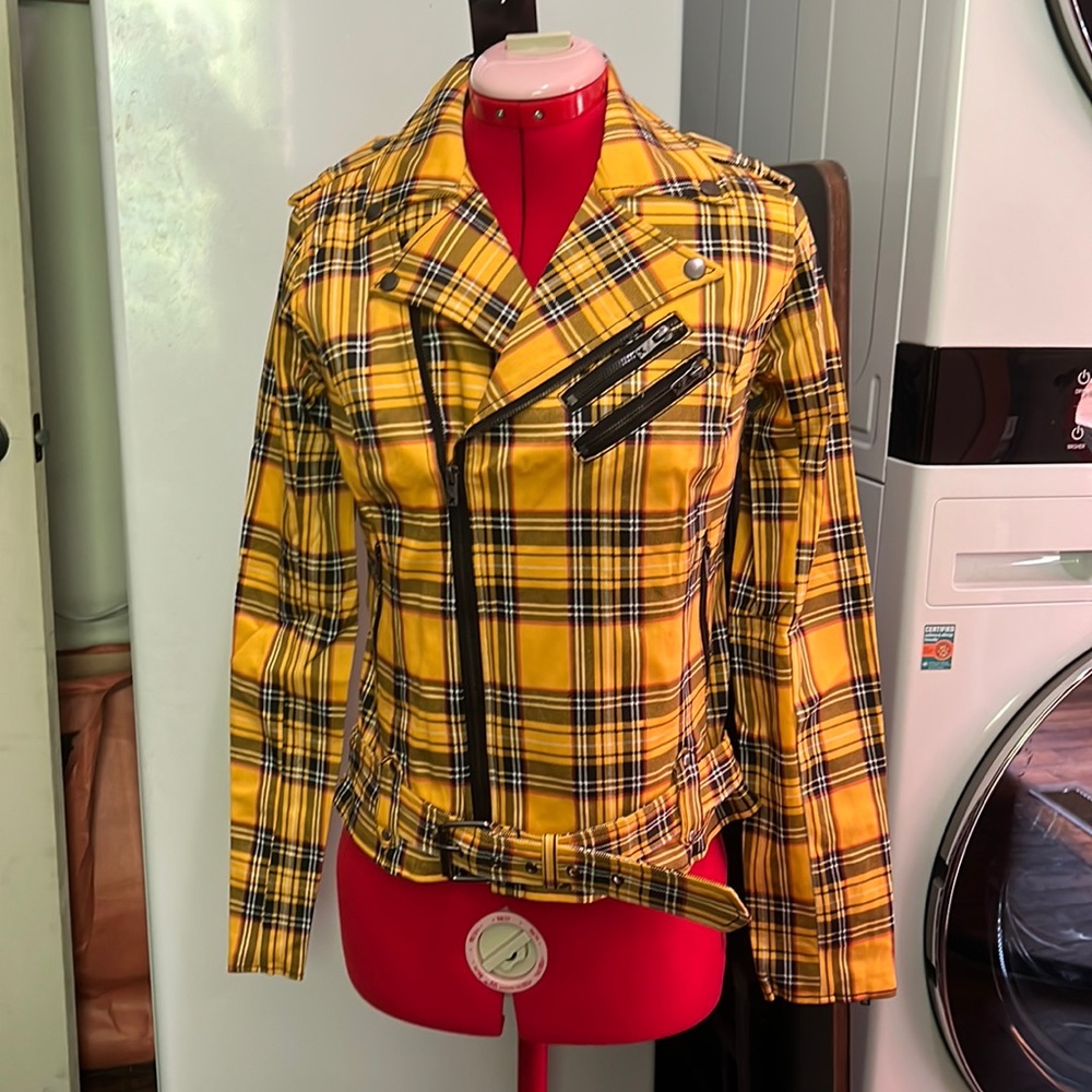Tripp nyc yellow plaid moto jacket